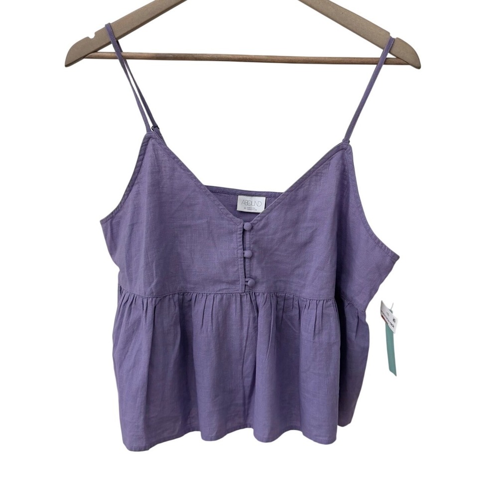 Abound Babydoll Camisole Top M Purple Cotton V-Neck Adjustable Strap Peplum NWT